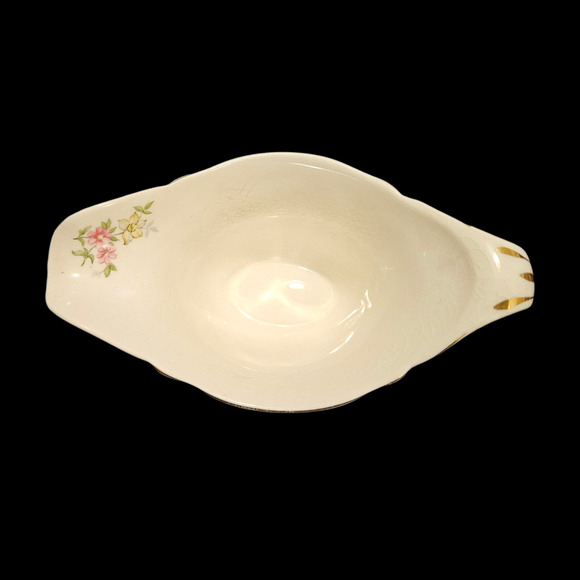 Vintage Floral Gravy Boat Sauce Pitcher Crackle Glaze Gold Trim Shabby Chic - Picture 5 of 7